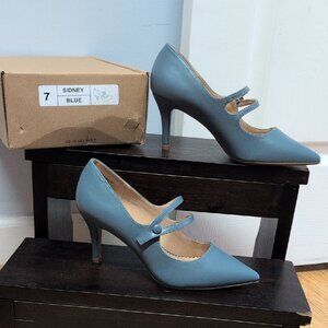 Journee Collection Sidney Dusty Blue Mary Jane Button Strap Vegan Leather